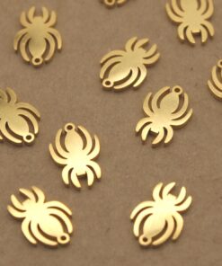 4 pc. Gold-Plated Spider Charms, Laser Cut Stainless Steel, 12mm x 8mm | MIS-023*