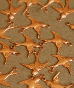 6 pc. Raw Copper 2 Loop Bird Connector Facing Left - made in USA Sparrow Swallow Songbird Flying West Spring Summer Birds Flight | RB-275