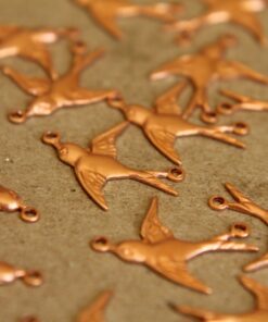 6 pc. Raw Copper 2 Loop Bird Connector Facing Left - made in USA Sparrow Swallow Songbird Flying West Spring Summer Birds Flight | RB-275