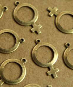 6 pc. Antique Brass Plated Female Symbol Charms: 25mm by 15mm - made in USA | AB-145