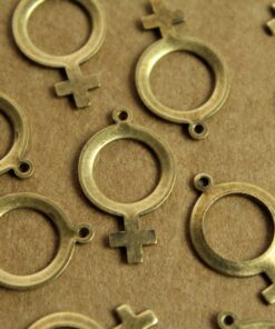 6 pc. Antique Brass Plated Female Symbol Charms: 25mm by 15mm - made in USA | AB-145
