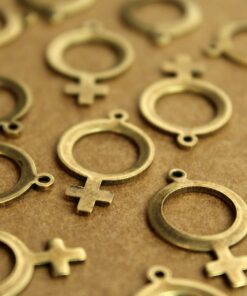 6 pc. Antique Brass Plated Female Symbol Charms: 25mm by 15mm - made in USA | AB-145