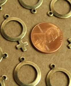 6 pc. Antique Brass Plated Female Symbol Charms: 25mm by 15mm - made in USA | AB-145