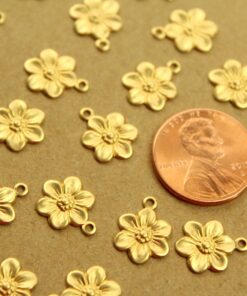 16 pc. Small Raw Brass Flower Charms: 12.5mm by 10mm - made in USA flower daisy daisies floral sunflowers garden plant bouquet | RB-1369