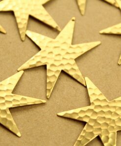 3 pc. Large Raw Brass Hammered Star Burst Charms: 45.5mm by 41mm - made in USA | RB-1360