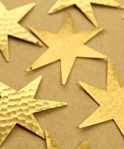 3 pc. Large Raw Brass Hammered Star Burst Charms: 45.5mm by 41mm - made in USA | RB-1360