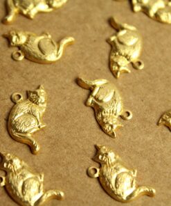 14 pc. Raw Brass Sitting Cat Charms: 18mm by 14mm - made in USA | RB-1217