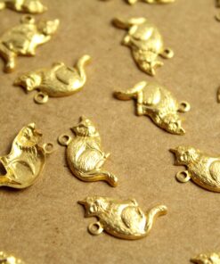 14 pc. Raw Brass Sitting Cat Charms: 18mm by 14mm - made in USA | RB-1217