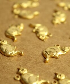 14 pc. Raw Brass Sitting Cat Charms: 18mm by 14mm - made in USA | RB-1217