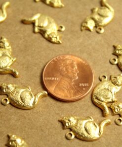 14 pc. Raw Brass Sitting Cat Charms: 18mm by 14mm - made in USA | RB-1217
