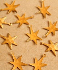10 pc. Small Raw Brass Hammered Star Burst Charms: 18mm by 13mm - made in USA | RB-1132