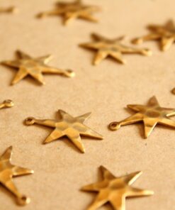 10 pc. Small Raw Brass Hammered Star Burst Charms: 18mm by 13mm - made in USA | RB-1132