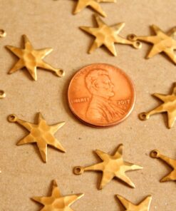 10 pc. Small Raw Brass Hammered Star Burst Charms: 18mm by 13mm - made in USA | RB-1132