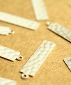 8 pc. Silver Plated Brass Hammered Rectangle Tag with One Loop: 29mm by 7mm - made in USA | SI-292