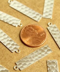 8 pc. Silver Plated Brass Hammered Rectangle Tag with One Loop: 29mm by 7mm - made in USA | SI-292