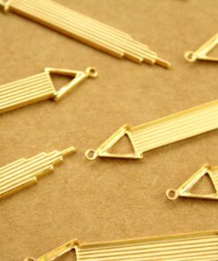 6 pc. Gold Plated Brass Geometric Dangle Charms : 51mm by 8.5mm - made in USA | GLD-078