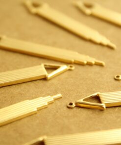 6 pc. Gold Plated Brass Geometric Dangle Charms : 51mm by 8.5mm - made in USA | GLD-078