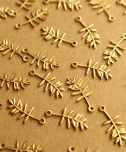 8 pc. Small Raw Brass Fern Leaf Charms: 16mm by 7mm - made in USA | RB-1335