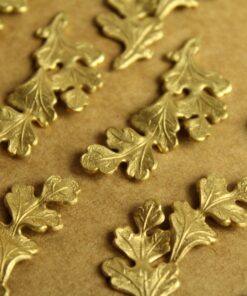 2 pc. Raw Brass Oak Leaves Stampings: 38mm by 13mm - made in USA | RB-1304
