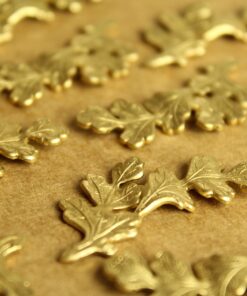 2 pc. Raw Brass Oak Leaves Stampings: 38mm by 13mm - made in USA | RB-1304