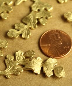2 pc. Raw Brass Oak Leaves Stampings: 38mm by 13mm - made in USA | RB-1304