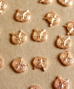 6 pc. Small Rose Gold Plated Brass Owl Heads: 7mm by 8mm - made in USA | ROS-103