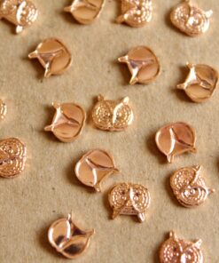 6 pc. Small Rose Gold Plated Brass Owl Heads: 7mm by 8mm - made in USA | ROS-103