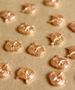 6 pc. Small Rose Gold Plated Brass Owl Heads: 7mm by 8mm - made in USA | ROS-103