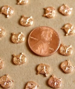 6 pc. Small Rose Gold Plated Brass Owl Heads: 7mm by 8mm - made in USA | ROS-103