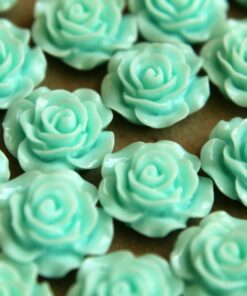 20 pc. Aquamarine Glossy Crisp Petal Rose Cabochon 14mm | RES-276