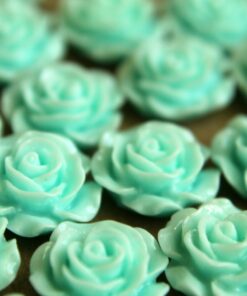 20 pc. Aquamarine Glossy Crisp Petal Rose Cabochon 14mm | RES-276