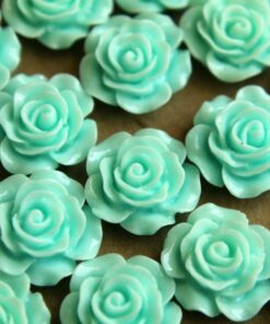20 pc. Aquamarine Glossy Crisp Petal Rose Cabochon 14mm | RES-276