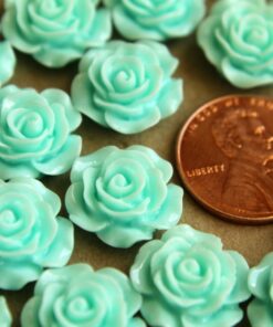 20 pc. Aquamarine Glossy Crisp Petal Rose Cabochon 14mm | RES-276