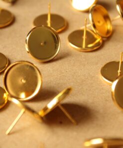 20 pc. 14mm Ear Post Blank Cabochon Setting Gold | FI-347