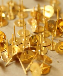 100 pc. Gold plated earring posts, 8mm pad *Also available in 500 piece *| FI-201