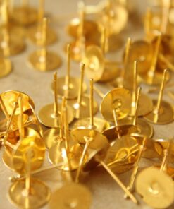 100 pc. Gold plated earring posts, 8mm pad *Also available in 500 piece *| FI-201