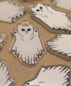 4 pc. Acrylic Ghost Kitty Charms, 41.5mm x 25mm | MIS-534