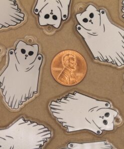 4 pc. Acrylic Ghost Kitty Charms, 41.5mm x 25mm | MIS-534