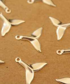 16 pc. Silver Plated Brass Whale Tail Charms: 16mm by 14mm - made in USA | SI-171