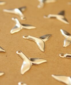 16 pc. Silver Plated Brass Whale Tail Charms: 16mm by 14mm - made in USA | SI-171