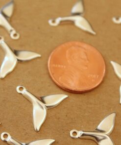 16 pc. Silver Plated Brass Whale Tail Charms: 16mm by 14mm - made in USA | SI-171