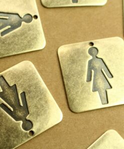 3 pc. Antique Brass Plated Female Sign Pendants: 29mm by 29mm - made in USA | AB-255