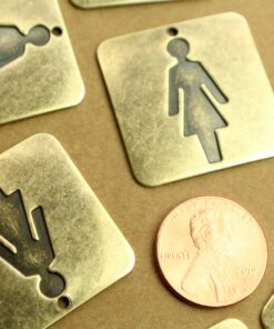 3 pc. Antique Brass Plated Female Sign Pendants: 29mm by 29mm - made in USA | AB-255