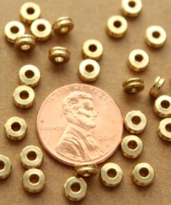50 pc. Raw Brass Flat Round Ringed Spacer Beads, 5mm by 2mm | FI-489