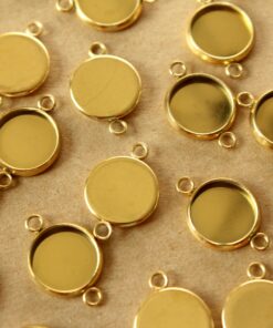 6 pc. Gold Plated Stainless Steel Round Cabochon Setting Connectors, 10mm Tray | FI-162*
