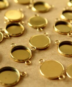 6 pc. Gold Plated Stainless Steel Round Cabochon Setting Connectors, 10mm Tray | FI-162*