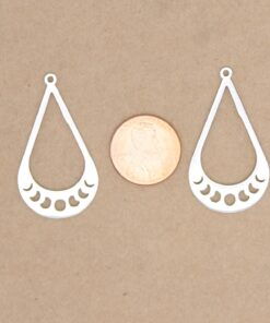 2 pc. Moon Phases Teardrop Pendants, Laser Cut Stainless Steel, 39mm x 21.5mm | MIS-188*