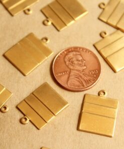 12 pc. Raw Brass Layered Rectangle Charms : 18mm by 13mm - made in USA | RB-799