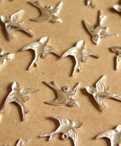 5 pc. Silver Plated Brass One Loop Bird Charm Facing Right - made in USA | SI-247