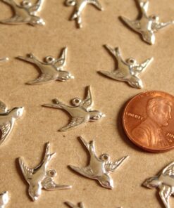 5 pc. Silver Plated Brass One Loop Bird Charm Facing Right - made in USA | SI-247
